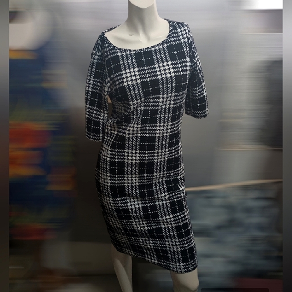 🆕Tacera Houndstooth Black & White midi Dress